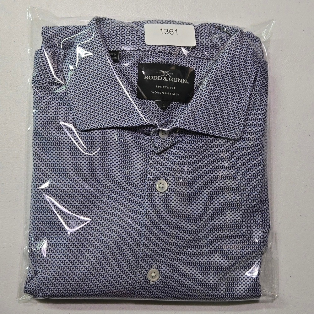 Rodd & Gunn L Italian‎ Cotton Shirt Blue White Geometric Microprint Sports Fit - Picture 14 of 14